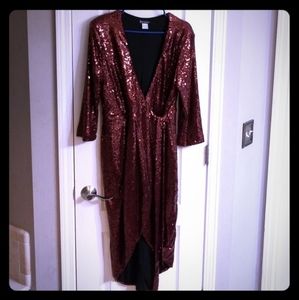 Holiday sequined wrap party dress